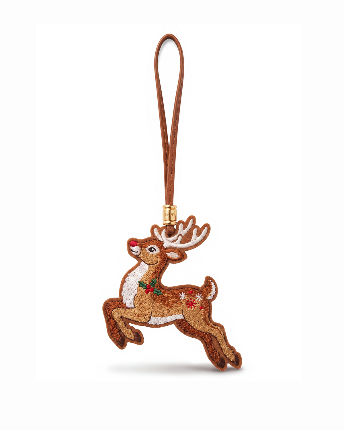 Embroidered Reindeer Bag Charm - Brown