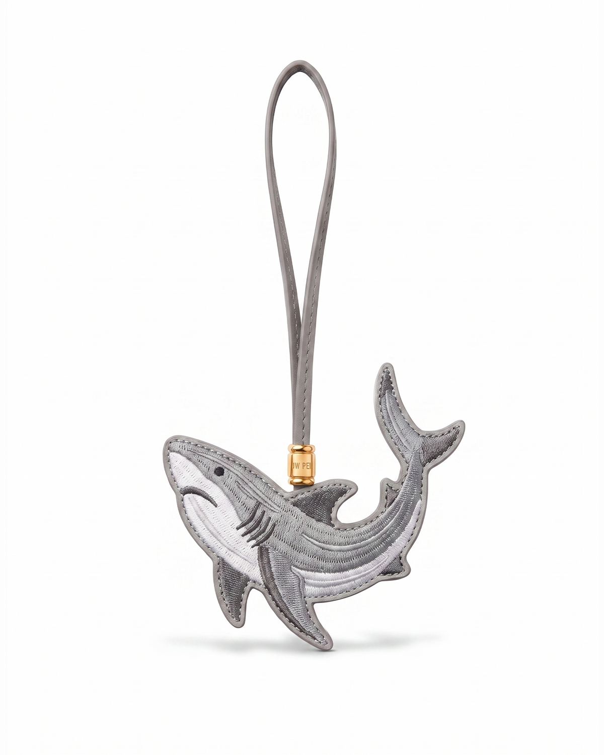 Embroidered Shark Bag Charm - Gray