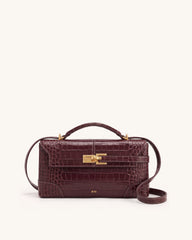 Elise Turn-Lock Top Handle Bag - Burgundy Croc