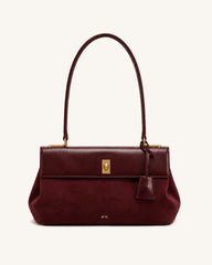 Amelie Turn-Lock Flap Shoulder Bag - Burgundy