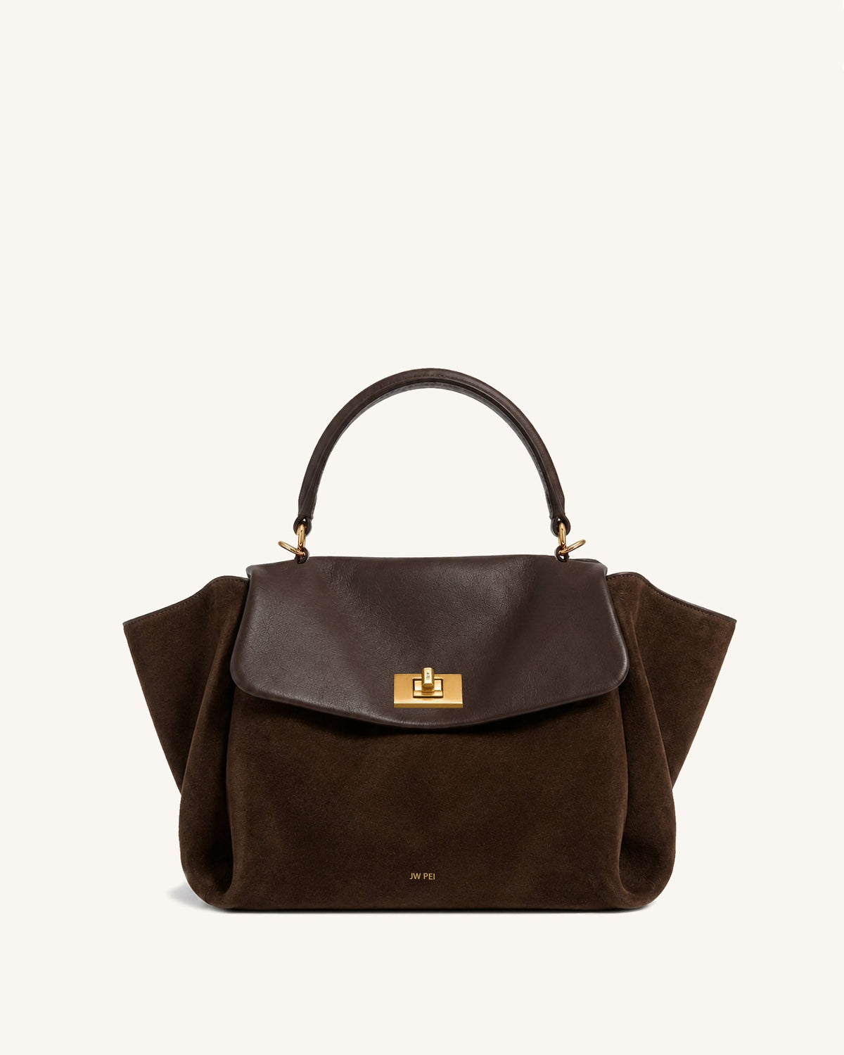 Lucia Faux Suede Winged Top Handle Bag - Dark Brown
