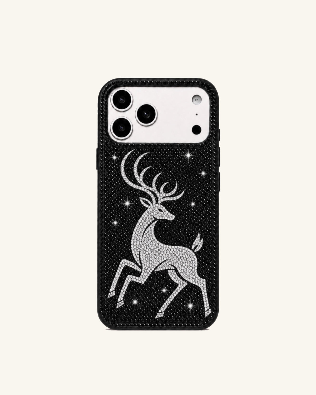 Artificial Crystal Deer Phone Case – Black