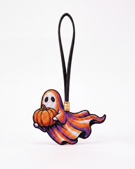 Embroidered Ghost & Pumpkin Bag Charm - Orange