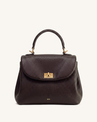 Lucia Pebbled Top Handle Bag - Dark Brown