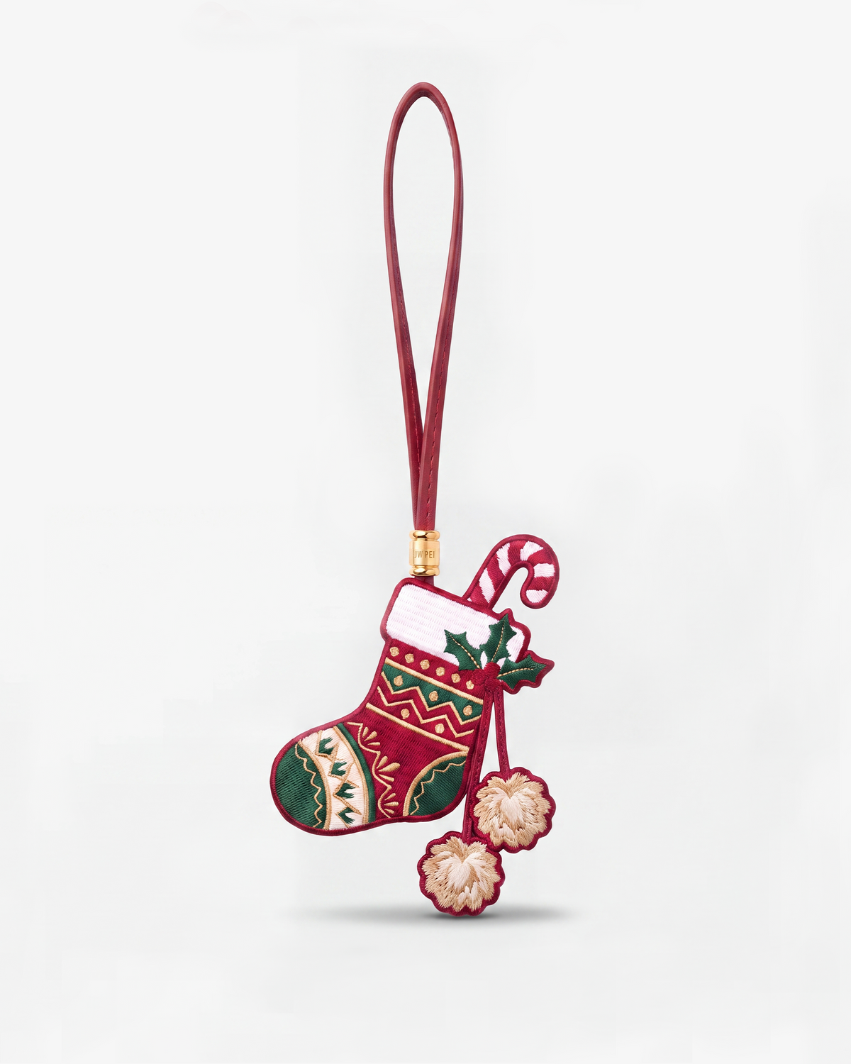 Embroidered Christmas Stocking Bag Charm - Red
