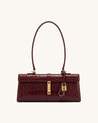 Nerissa East-West Shoulder Bag - Burgundy Croc