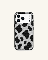 Cow Print Rhinestone Phone Case – Black