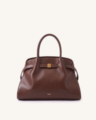 Hana Structured Belted Top Handle Bag - Dark Brown