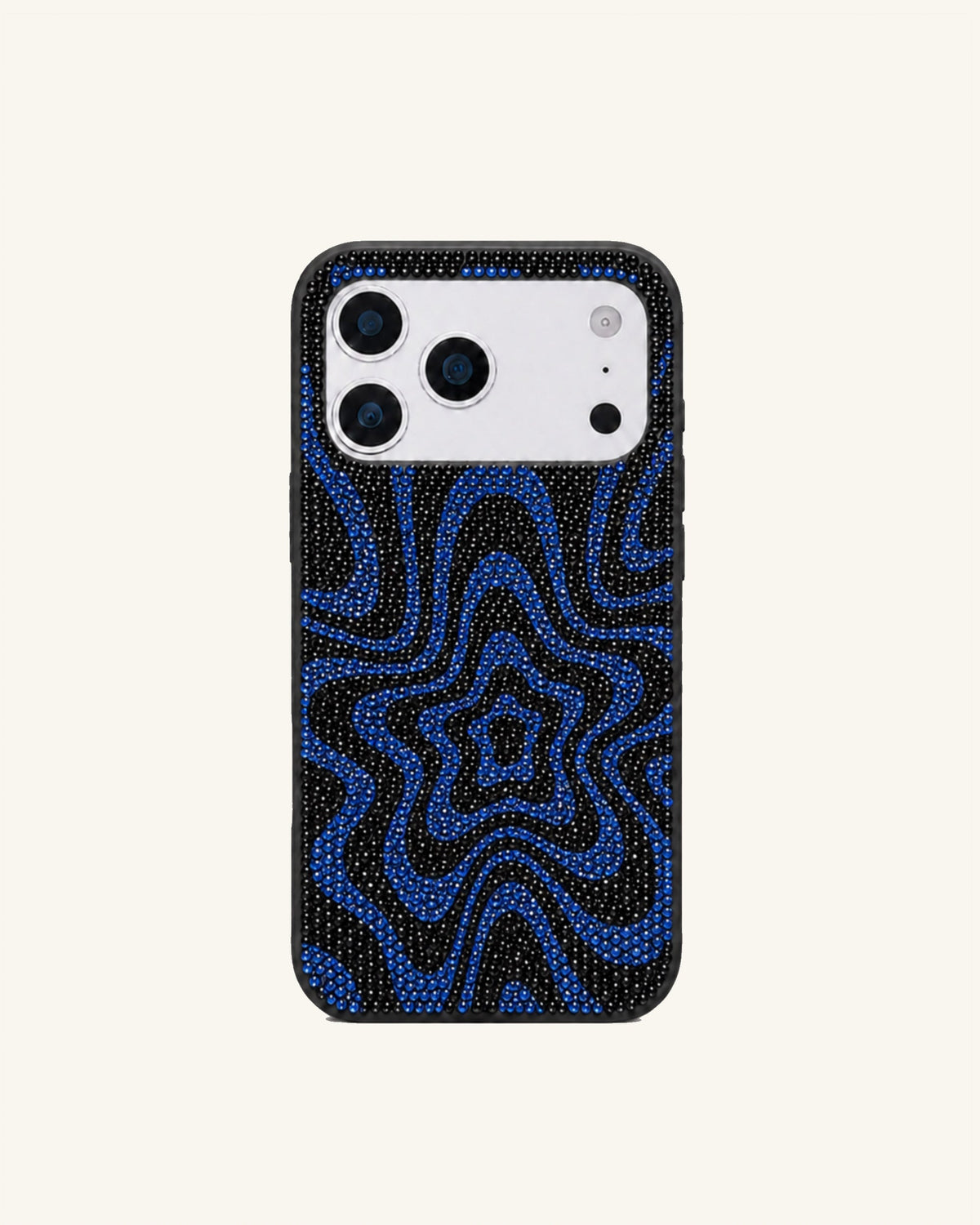 Blue Wave Rhinestone Phone Case – Black