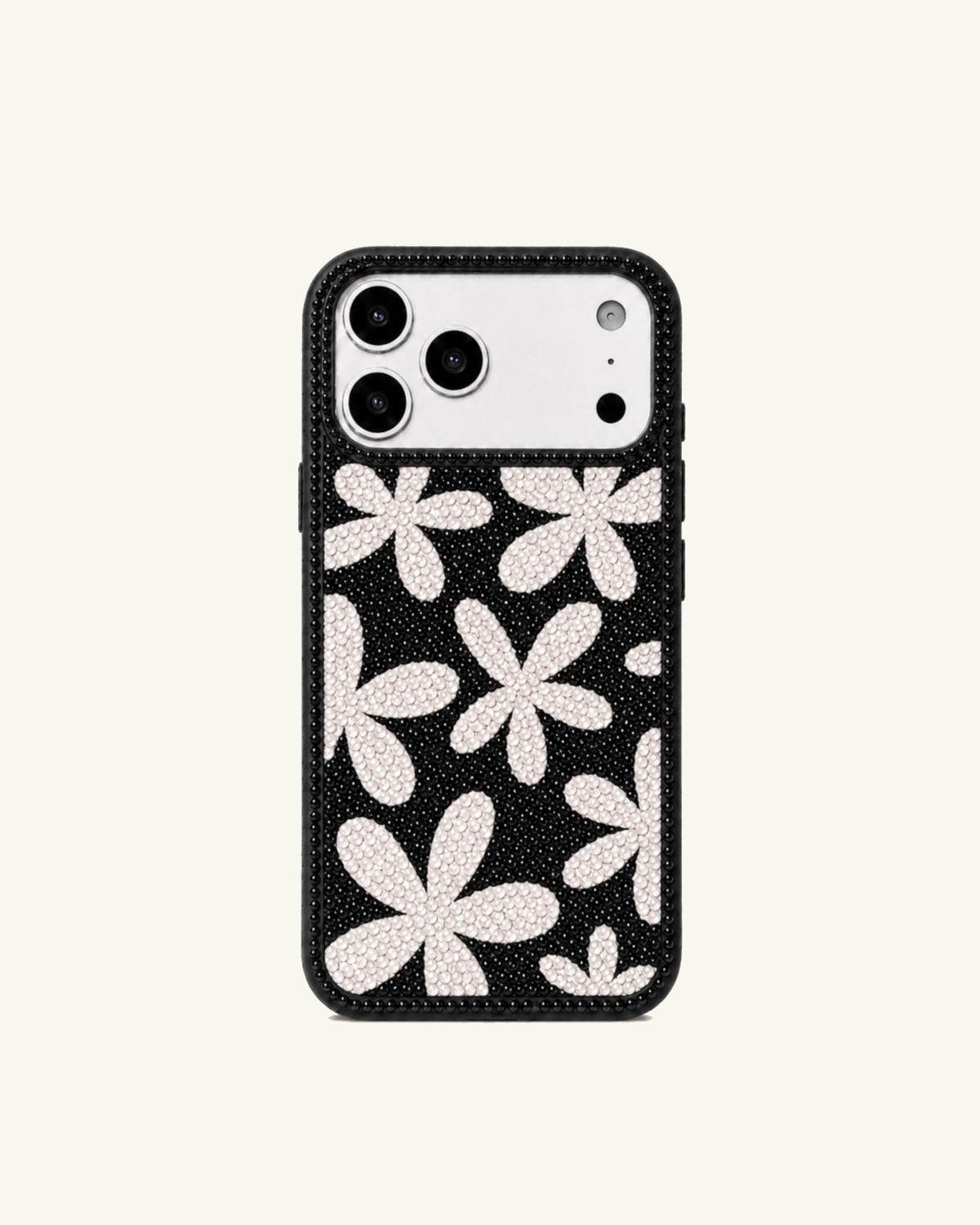 Artificial Crystal Floral Phone Case – Black