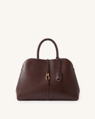 Bruna Hardware Strap Structured Top Handle Bag - Dark Brown