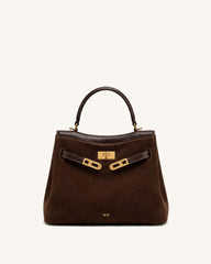 Rhea Faux Suede Panel Top Handle Crossbody Bag - Brown