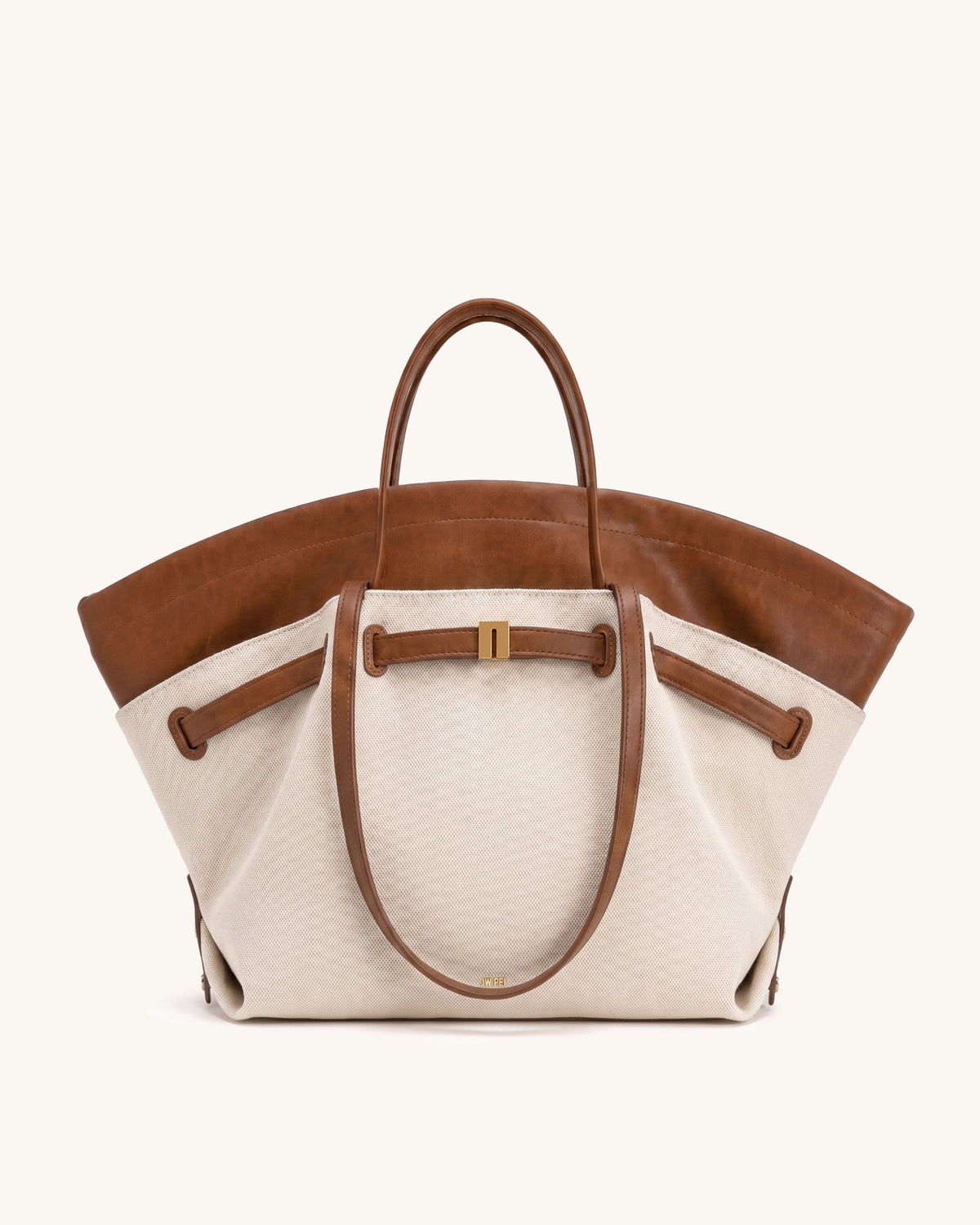 Hana Layered Two-Tone Tote Bag - Brown Canvas