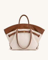 Hana Layered Two-Tone Tote Bag - Brown Canvas