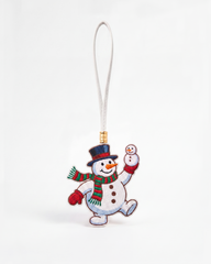Embroidered Snowman Bag Charm - White