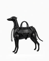 Dog Shaped Drawstring Top Handle Bag - Black