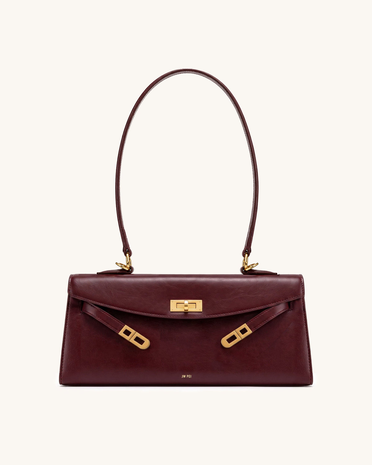 Nerissa Smooth East-West Shoulder Bag - Burgundy