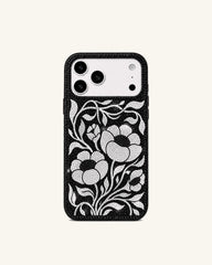 Floral Rhinestone Phone Case – Black