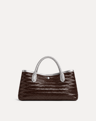 Ava Woven Tote Bag - Dark Brown & Metallic Silver