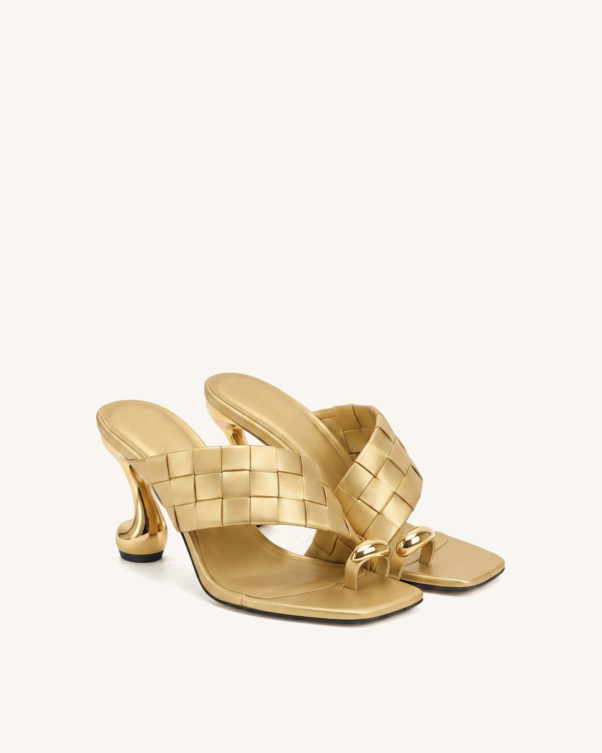 Noemi Square-Toe Woven Hardware Mules - Gold