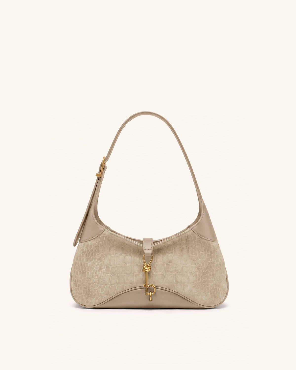 Juliette Faux Suede Key Charm East-West Shoulder Bag - Khaki Croc
