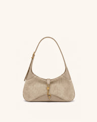Juliette Faux Suede Key Charm East-West Shoulder Bag - Khaki Croc