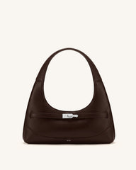 Noelle Belted Shoulder Bag - Dark Brown