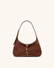 Juliette Faux Suede Key Charm East-West Shoulder Bag - Mocha Brown