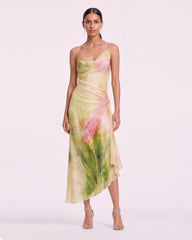 Calla Lily Cowl-Neck Ruched Midi Dress - Yellow